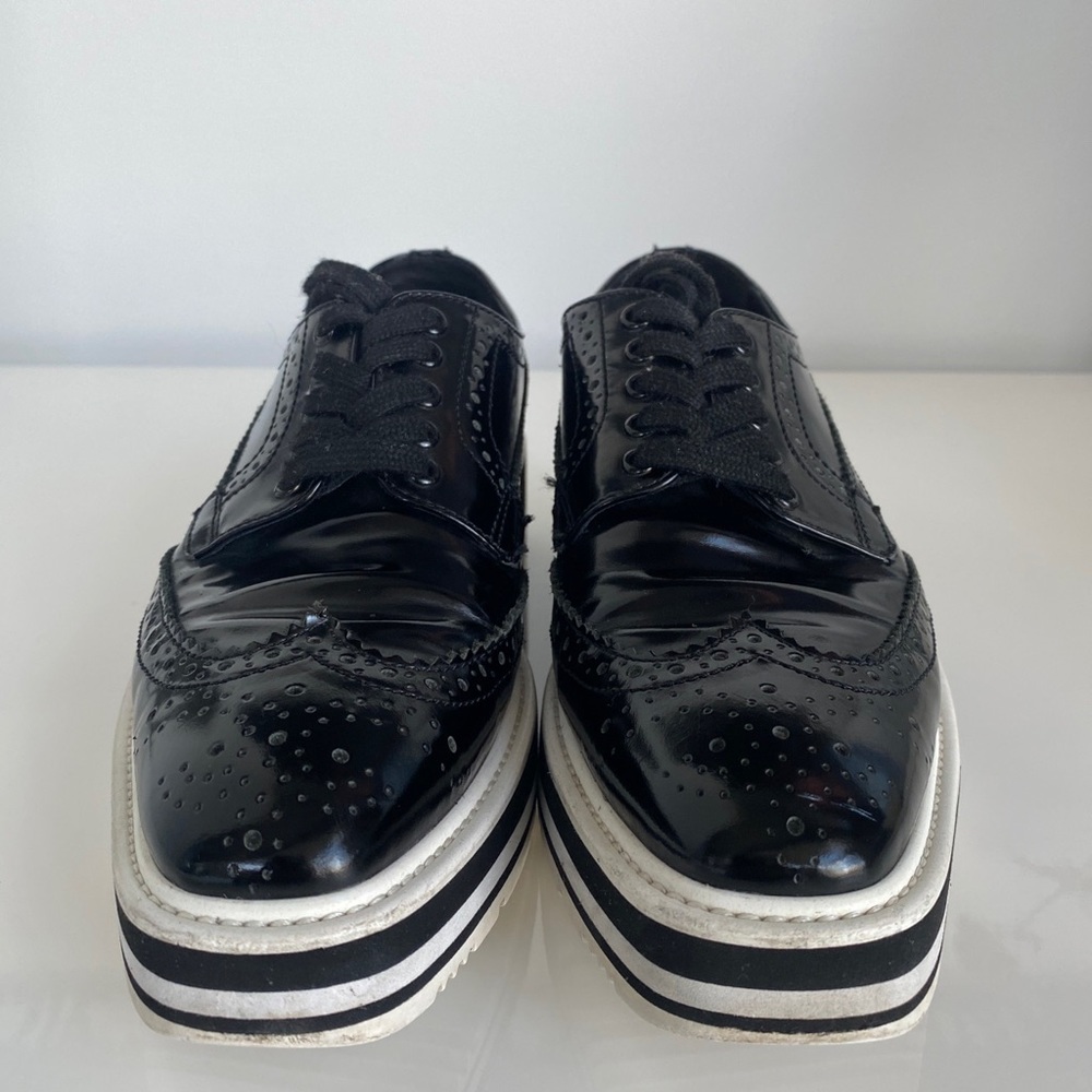 SOLD - Prada SS 2011 Black Brushed Leather Wingtip Brogues Derby Creeper 37/ - Picture 9 of 16